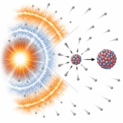 A supernova explosion with neutrons being captured by a seed nucleus to form heavier elements.