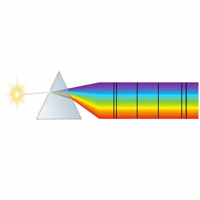 Starlight passing through a prism creates a spectrum with dark absorption lines.