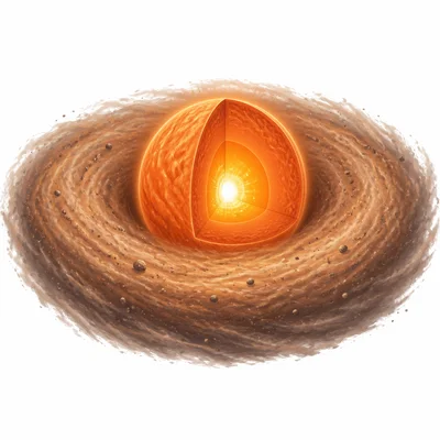 A protostar with a hot bright core forming inside a swirling disk.