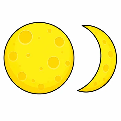 A full moon and a crescent moon showing different amounts of light.