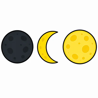 Moon shapes arranged from dark new moon to bright full moon.