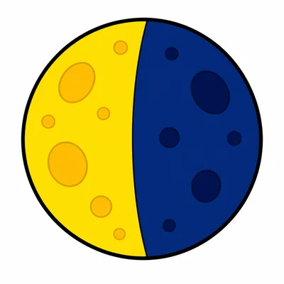A moon with one bright half and one dark half.