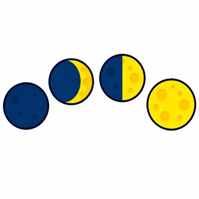 Different moon shapes shown in a simple moon phase arc.