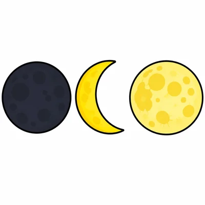 Three moon shapes including a bright round full moon.
