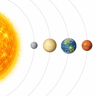 The four inner planets shown in order outward from the Sun.