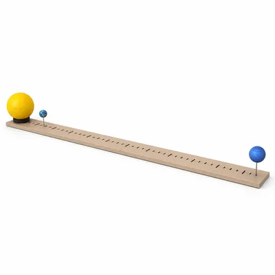 Scale model showing the Sun, Earth close by, and Neptune much farther away.
