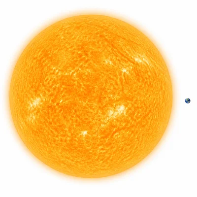 Size comparison of the huge Sun and tiny Earth.