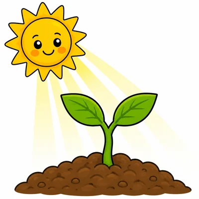 A sprout growing with help from the Sun.
