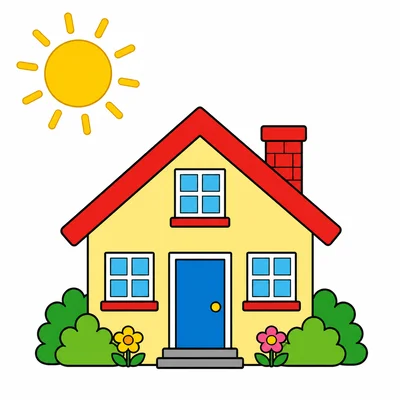 A house under a sunny sky.