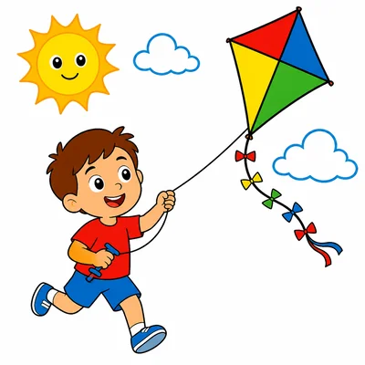 A child flying a kite on a sunny day.