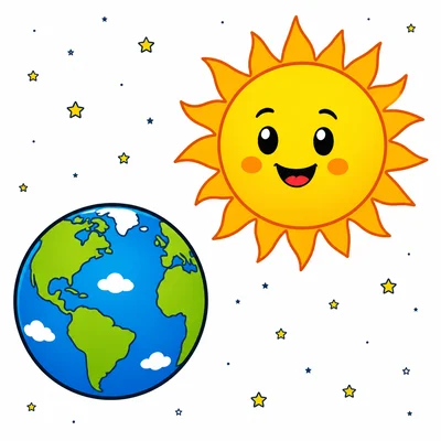 Earth near the Sun with distant stars.