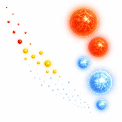 A simplified star classification diagram showing stars with different colors, sizes, and brightnesses.