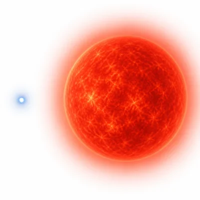 A tiny hot white dwarf beside an enormous cool red supergiant.