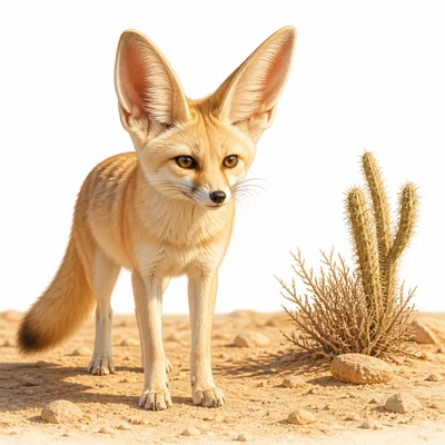 Desert fox with large ears standing in a hot desert.