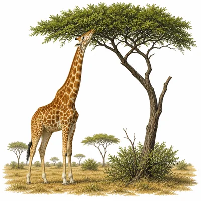 Giraffe reaching high leaves with its long neck.