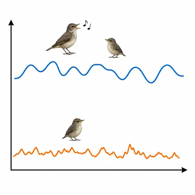 An unlabeled graph contrasts abnormal song without a tutor and normal song with an adult tutor.