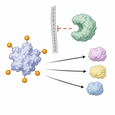 A blocked phosphatase cannot remove phosphate groups, so a signaling protein remains active.