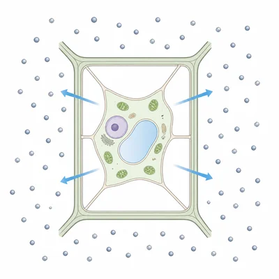 Plant cell undergoing plasmolysis as water leaves in a hypertonic solution.