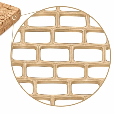 Empty cork cell walls shown as hollow rectangular compartments.