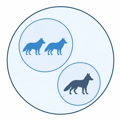 Nested circles show two organisms in the same genus as more closely grouped than organisms only in the same family.