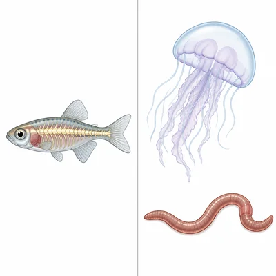 Comparison of an animal with a backbone and an animal without a backbone.
