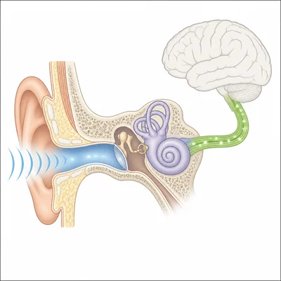 The ear canal carries sound inward, while the auditory nerve carries signals to the brain.