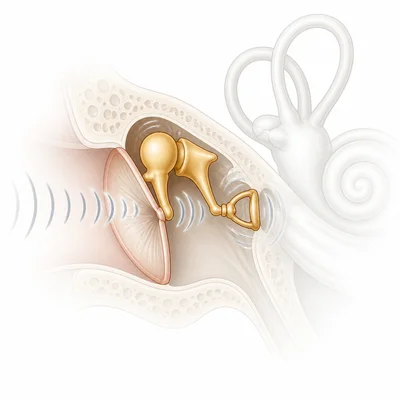 The three tiny middle ear bones carry vibrations from the eardrum toward the inner ear.