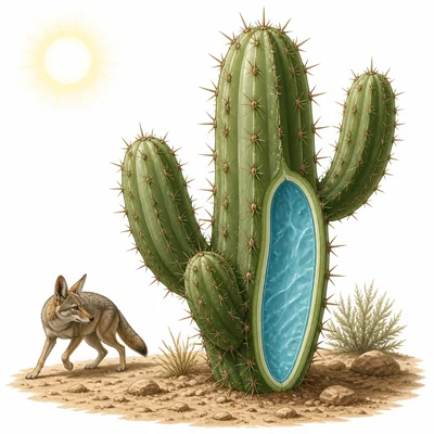 A desert cactus with thick water-storing stems and protective spines.