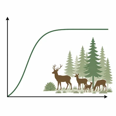 A deer population graph rising quickly and then leveling off.