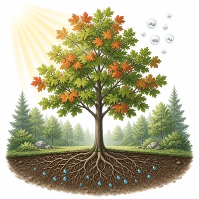 Maple tree using sunlight, water, and air to make food.