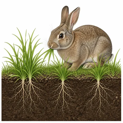 Rabbit eating grass in a meadow.