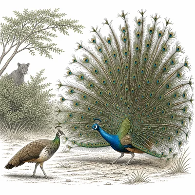 A peacock’s large bright tail attracts a mate but may increase predator risk.