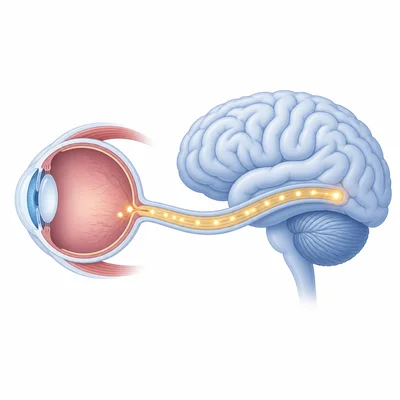 Visual signals travel from the eye through the optic nerve to the brain.