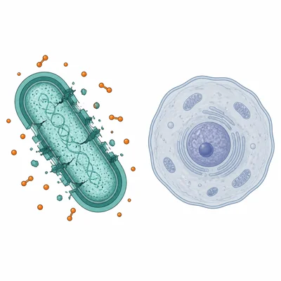 Diagram showing penicillin damaging a bacterial cell wall while a human cell without a wall is unaffected.
