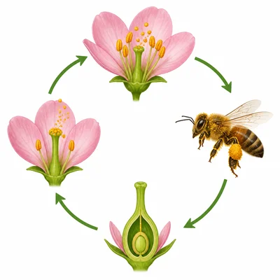 Four-stage pollination and seed formation process.