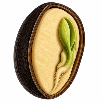 Cutaway seed showing a protective outer coat.