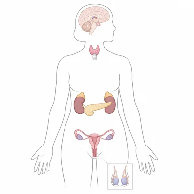 Human endocrine system diagram showing major glands in the body.