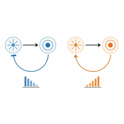 Side-by-side models of negative feedback reducing a stimulus and positive feedback amplifying a stimulus.