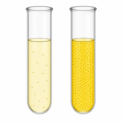 Two urine samples, one pale and dilute and one dark with high solute concentration.