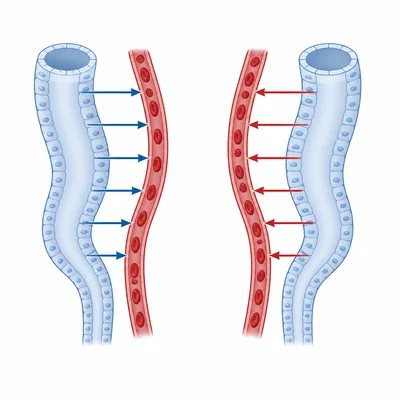Two nephron scenes showing opposite movement directions for reabsorption and secretion.