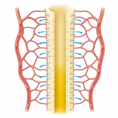 ADH effect on a collecting duct, with water moving from the duct into blood and urine becoming concentrated.