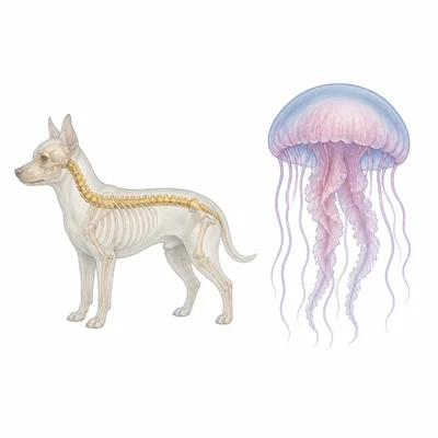 A vertebrate with a visible backbone beside an invertebrate with no backbone.