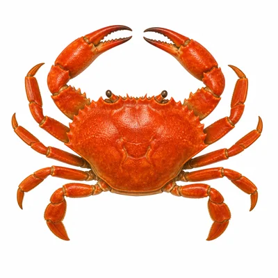 A crab with a hard shell, claws, and jointed legs.