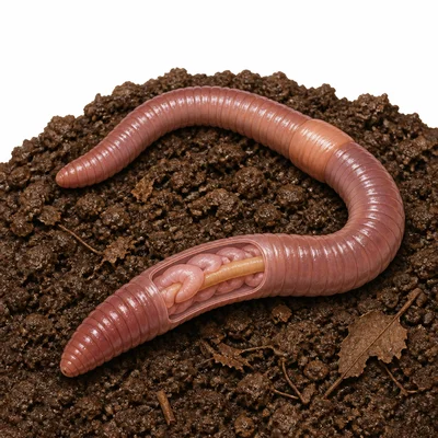 A segmented earthworm shown with a soft body and no backbone.