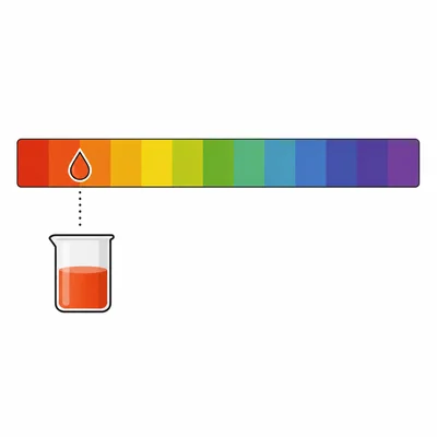 A pH scale color bar with a droplet near the acidic red side.