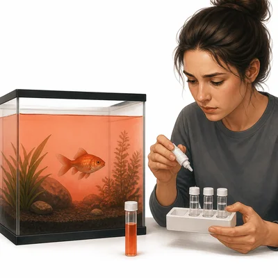 A fish tank water test showing water that is too acidic.