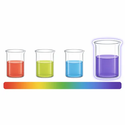 Four liquids on a pH color scale with the far basic liquid highlighted.