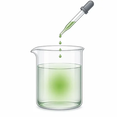 Indicator solution turning green in a beaker.