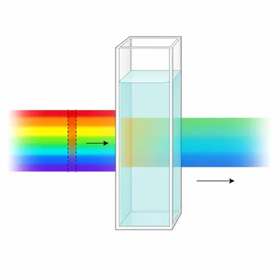 Orange-red light is absorbed by a solution while blue-green light is transmitted.