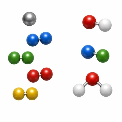 Two groups of particle models: elements with identical atoms and compounds with different atoms.